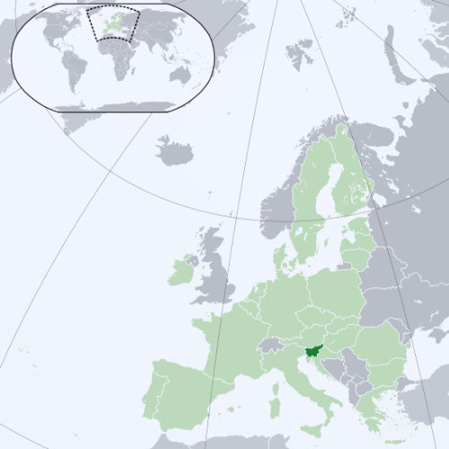 Pictorial representation of big size map of Slovenia in the world map