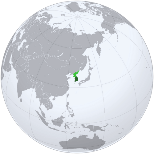 Pictorial representation of big size map of South Korea in the world map