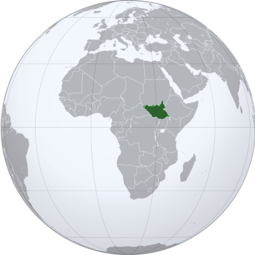 Pictorial representation of the map of South Sudan in the world map