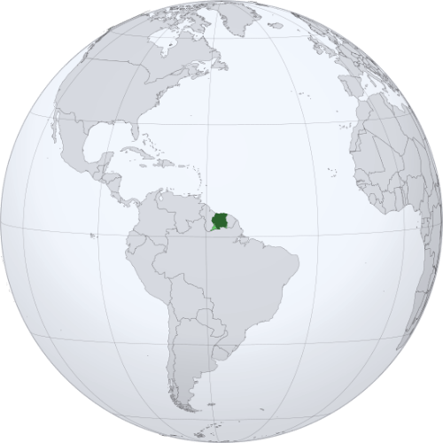 Pictorial representation of big size map of Suriname in the world map