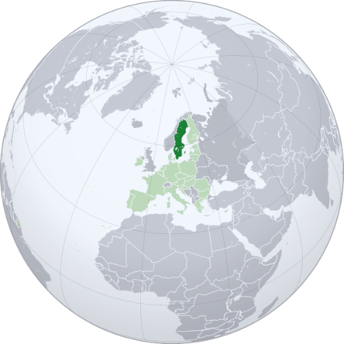 Pictorial representation of big size map of Sweden in the world map