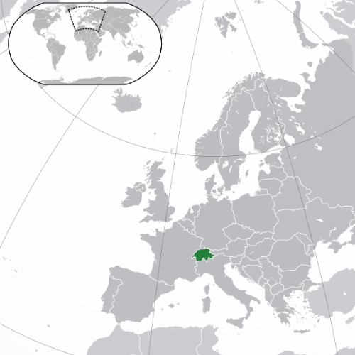 Pictorial representation of big size map of Switzerland in the world map