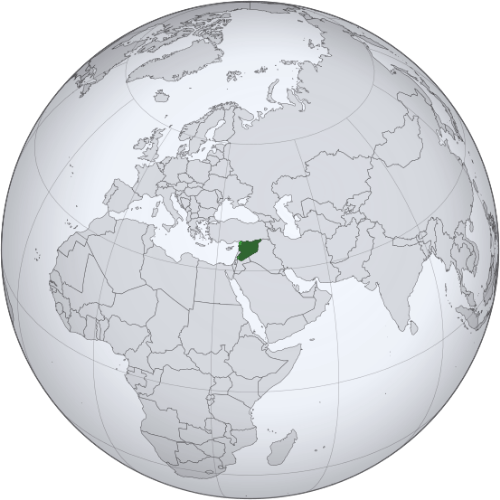 Pictorial representation of big size map of Syria in the world map