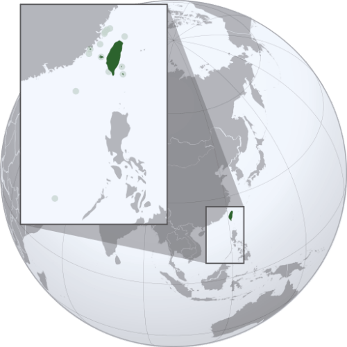 Pictorial representation of big size map of Taiwan in the world map