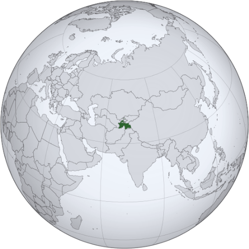 Pictorial representation of big size map of Tajikistan in the world map