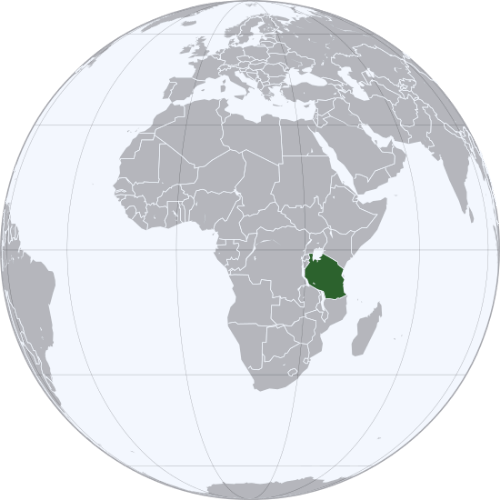 Pictorial representation of the map of Tanzania in the world map