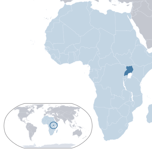 Pictorial representation of big size map of Uganda in the world map