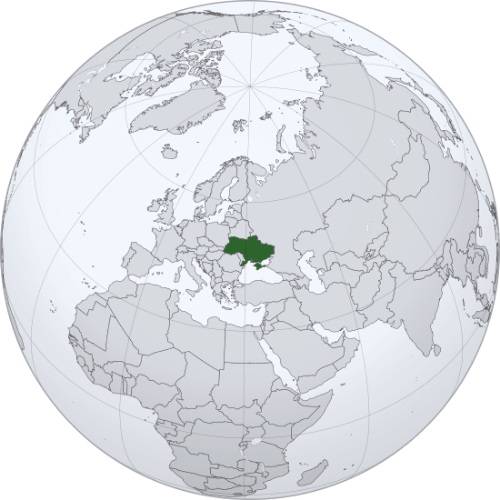 Pictorial representation of the map of Ukraine in the world map