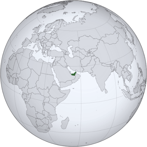 Pictorial representation of the map of United Arab Emirates in the world map