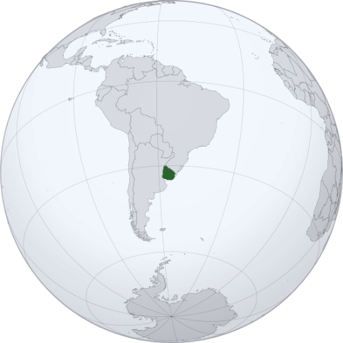 Pictorial representation of big size map of Uruguay in the world map