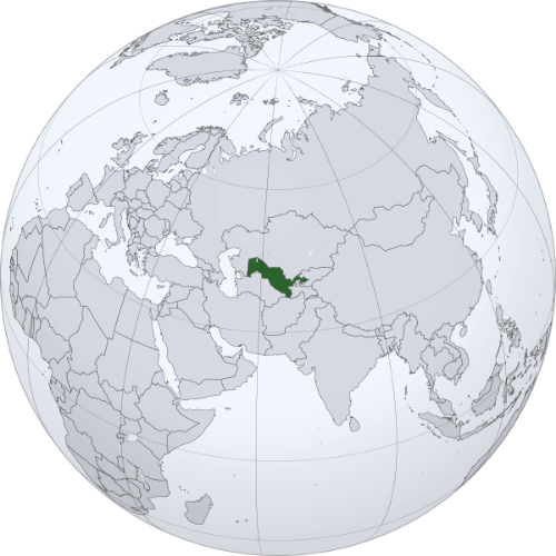 Pictorial representation of the map of Uzbekistan in the world map