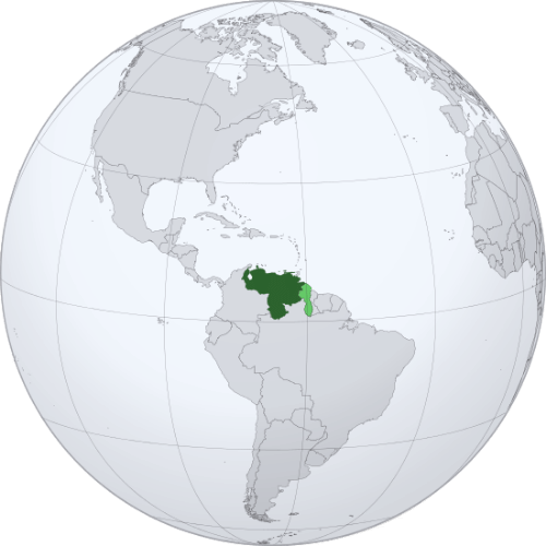 Pictorial representation of big size map of Venezuela in the world map