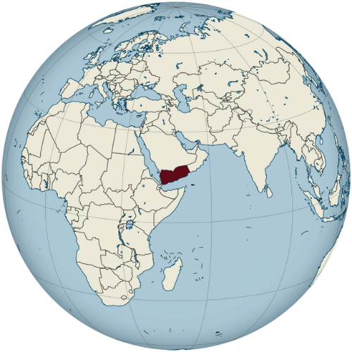 Pictorial representation of big size map of Yemen in the world map